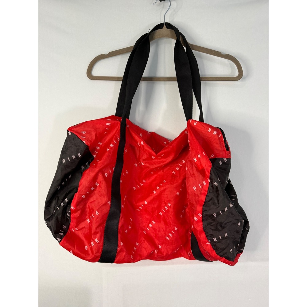 PINK Victoria's Secret Packable Duffel Bag Women‎ OS Red New Logo Ripstop Tote
